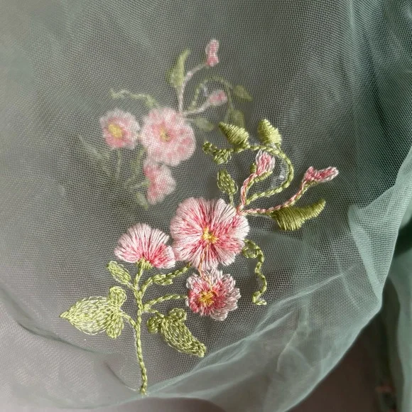 Floral Embroidered Green Maxi Dress - Picture 3 of 4